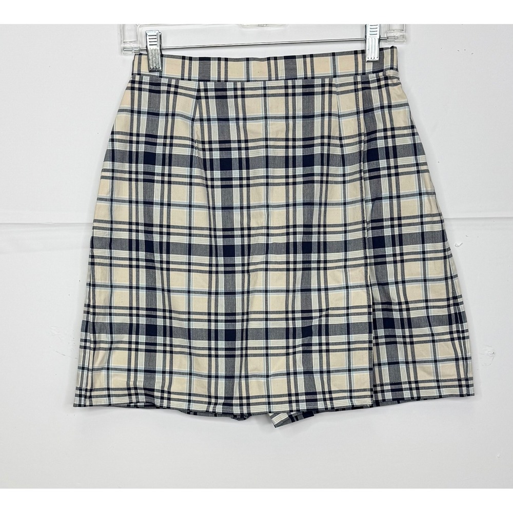 Fairway Sport Skort Women 6 Blue Cream Plaid Wrap Front Golf Skirt Preppy Active